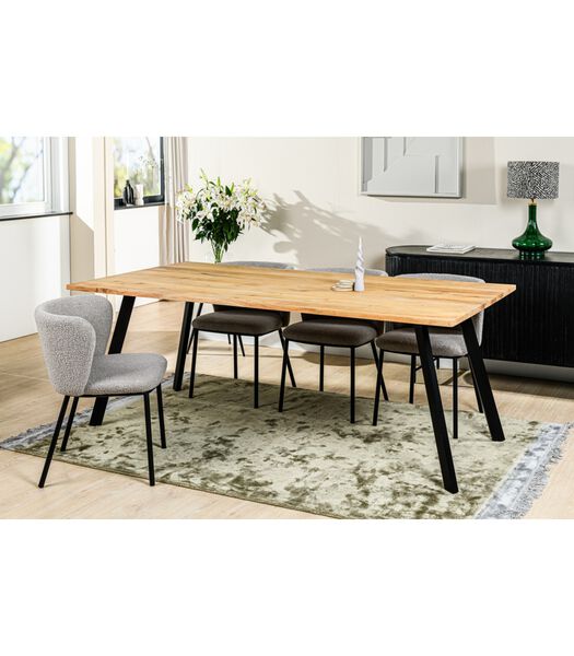 Viking - Table de salle à manger - 200cm - acacia - naturel - pieds inclinés - acier - noir