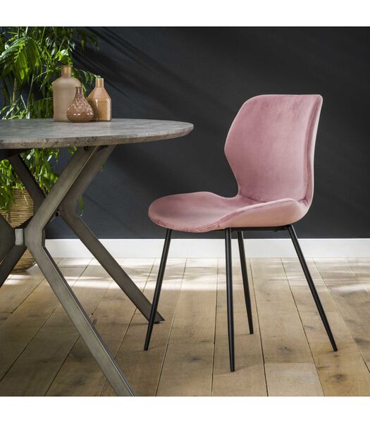 Elegant velvet - Chaises de salle à manger - lot de 4 - velours rose - pieds en acier tubulaire