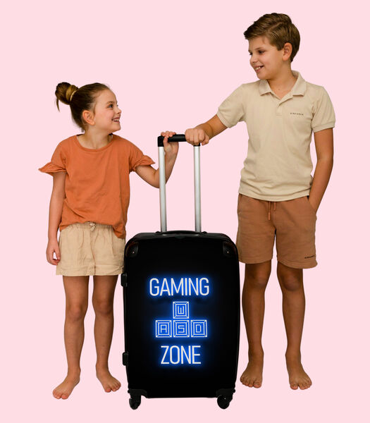 Bagage à main Valise avec 4 roues et serrure TSA (Jeux - Texte - Zone de jeux - Néon - Bleu)