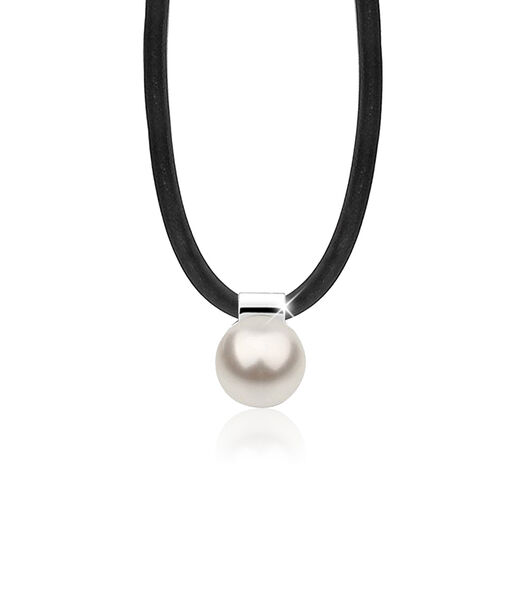 Collier En Noir Et Pendentif Avec Une Perle Synthétique Blanche De 12 Mm Filigrane Moderne Intemporel
