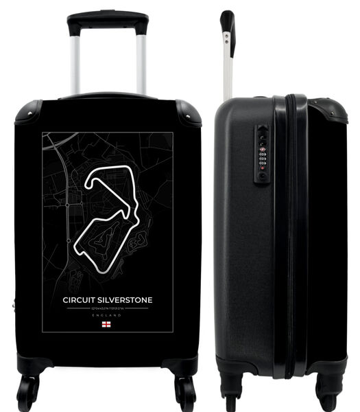 Valise spacieuse avec 4 roues et serrure TSA (F1 - Sport - Circuit Silverstone - Piste de course - Noir et blanc)