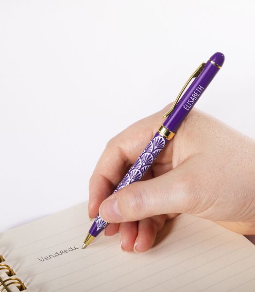 Fijne pen in gelakt metaal violet- Elisabeth