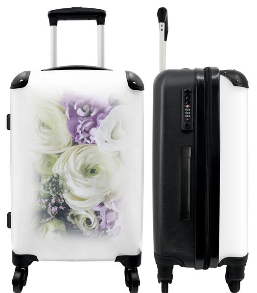 Handbagage Koffer met 4 wielen en TSA slot (Bloemen - Design - Roos - Wit)