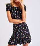 Zwarte korte rok met bloemmotief, riem en smokwerk Cecilia Rosyfielday image number 1