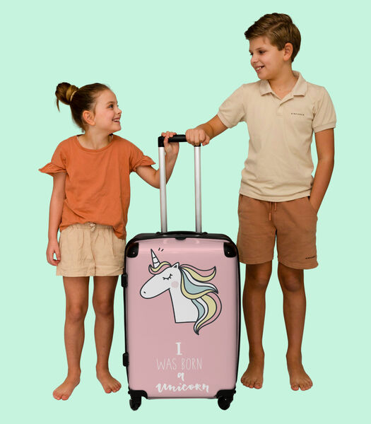 Handbagage Koffer met 4 wielen en TSA slot (Quote - Meisjes - Eenhoorn - Roze - I was born a Unicorn)