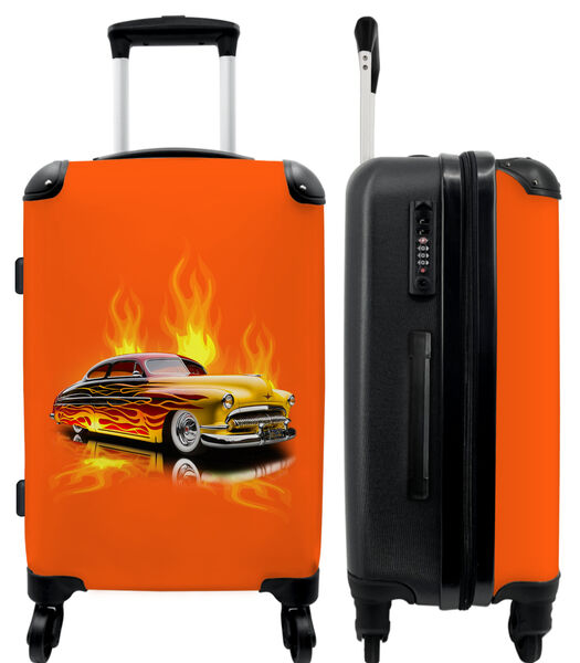 Valise à main avec 4 roues et serrure TSA (Car - Flames - Orange - Fire - Vintage)