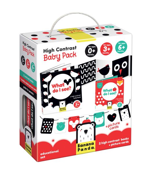 Hoog Contrast Kijk en Voel Babyboek Kaarten / Zwart Wit Baby Speelgoed Boekje vanaf 0 maanden - 2 boeken & 7 kaarten