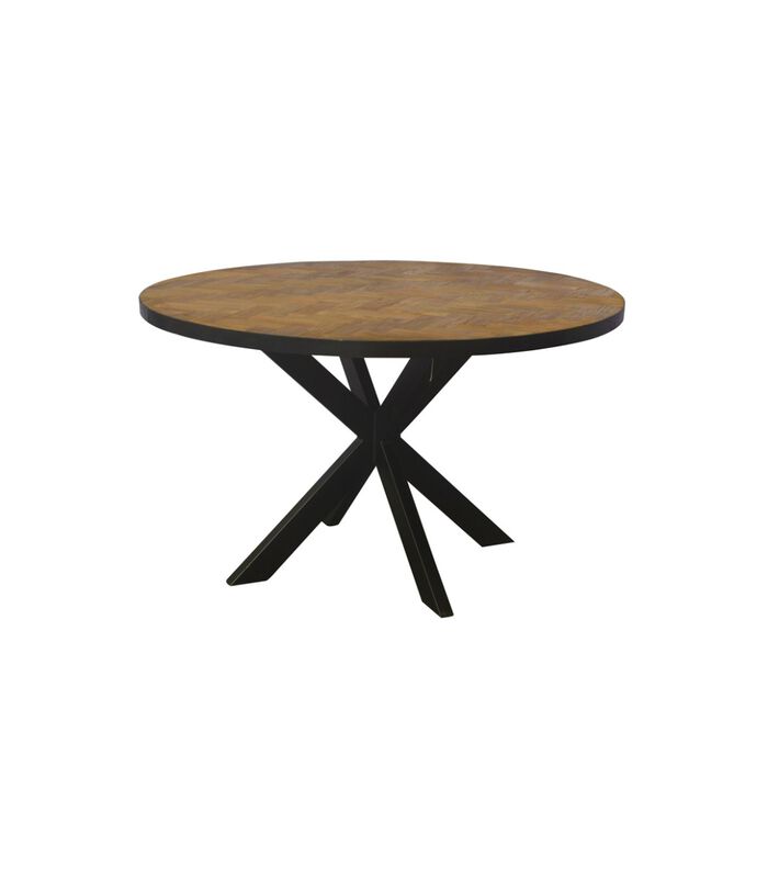 Teaked - Table de salle à manger - ronde - 130cm - teck - pied araignée - acier laqué image number 0