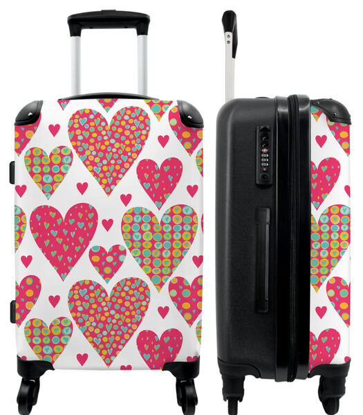 Handbagage Koffer met 4 wielen en TSA slot (Patroon - Hartjes - Roze - Meisjes)