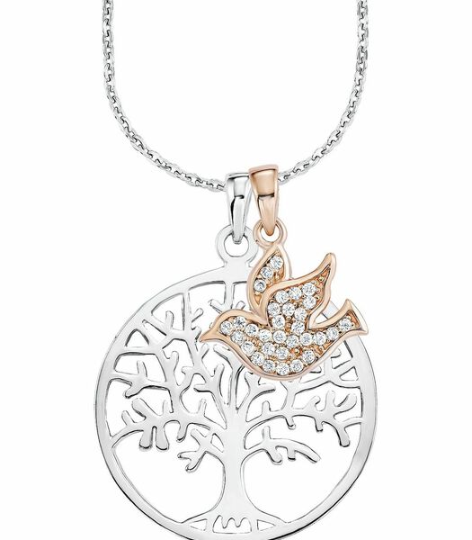 Chaîne avec pendentif pour dames, argent sterling 925, zirconium synth. | arbre de vie