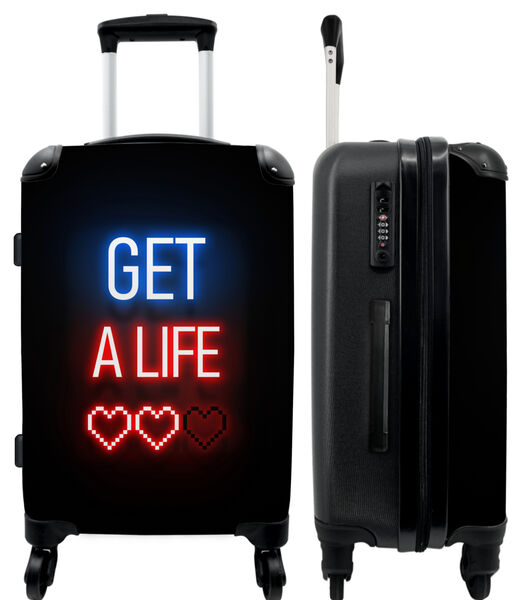 Bagage à main Valise avec 4 roues et serrure TSA (Jeux - Texte - Get a life - Néon - Noir)