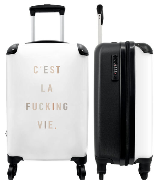 Valise spacieuse avec 4 roues et serrure TSA ("C'est la putain de vie". - Abstrait - Texte - Blanc)