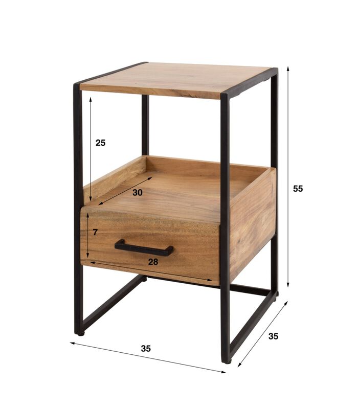 Nook - Table de chevet - acacia massif - 1 tiroir - compartiment ouvert - base en métal image number 3
