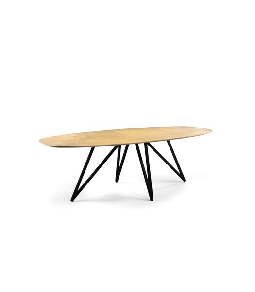 Nordic Design - Table de salle à manger - acacia - naturel - ovale - 240x110 cm - pied papillon - acier - noir