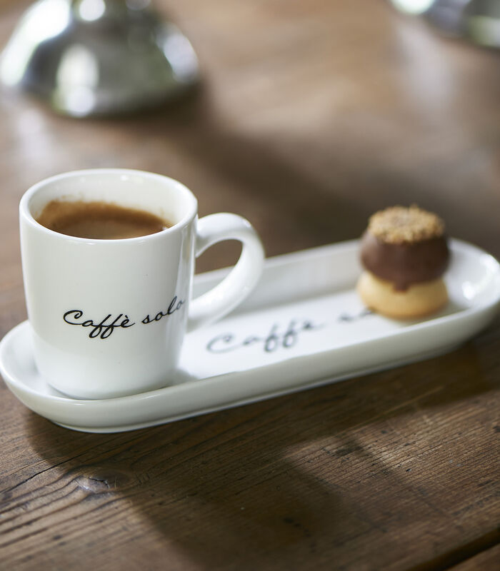Kop-en schotel, koffiemok met tekst - Caffè Solo - Wit - 85 ml image number 1