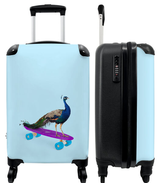 Valise spacieuse avec 4 roues et serrure TSA (Paon - Bleu - Skateboard - Animaux - Drôle)