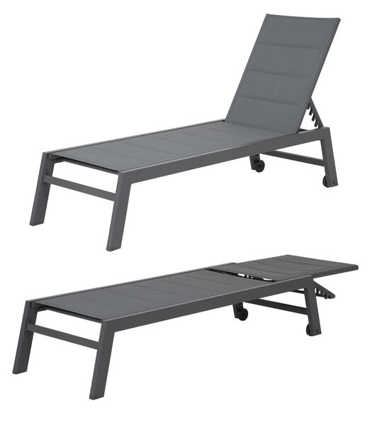 BARBADOS ligstoel en bijzettafel set in grijs textilene - antraciet grijs aluminium