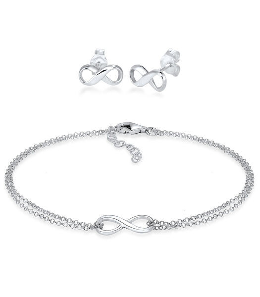 Sieraden Set Dames Infinity Symbol Stud Earrings Band Set Verstelbaar In 925 Sterling Zilver