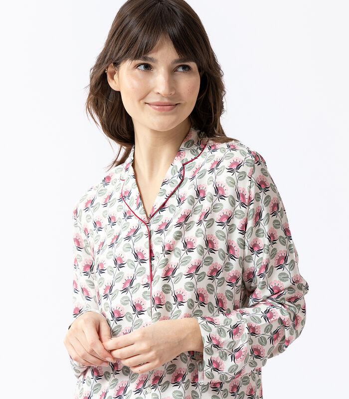 Pyjama met knopen van ecru viscose met print ZOÉ 606 image number 1