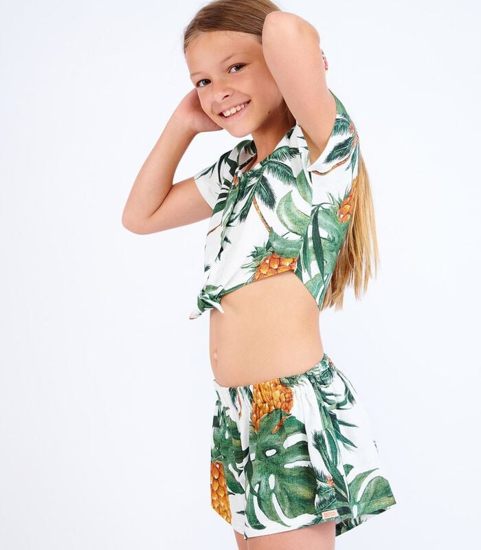 Ecru corte broek met tropische print voor kinderen Roma Palmspringday image number 0