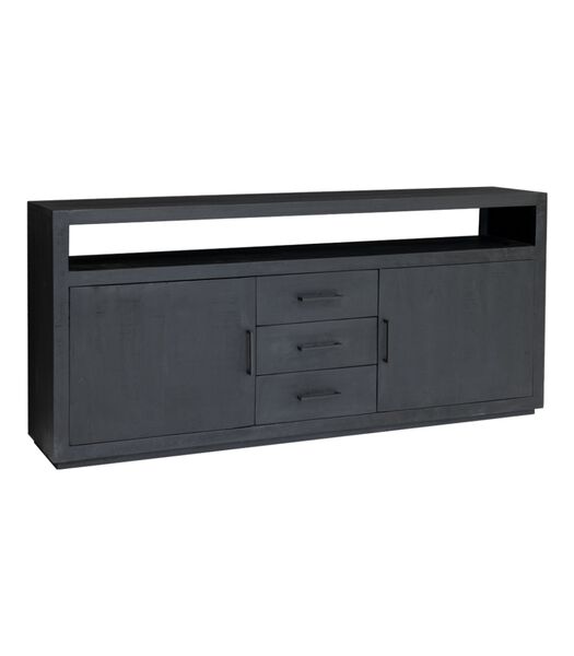 Black Omerta - Buffet - mangue - noir - 2 portes - 3 tiroirs - 1 niche - châssis acier - laqué noir