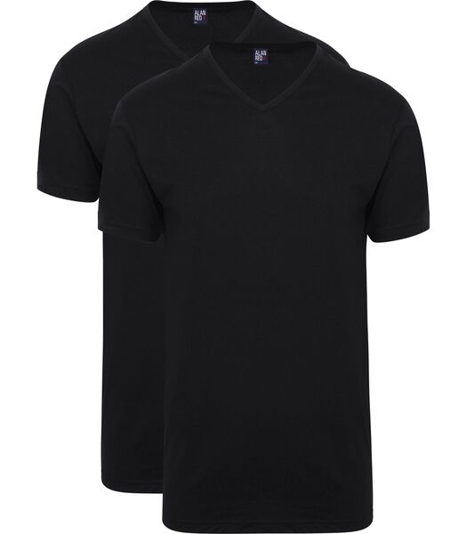 Vermont Extra Lang V-Hals T-Shirt Zwart 2Pack