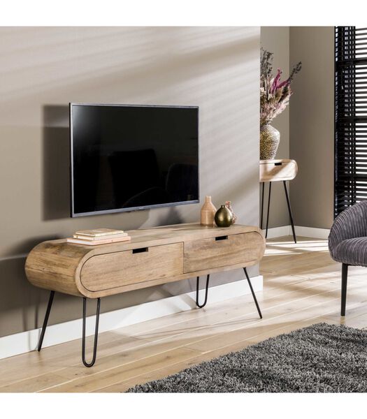 Rounded - TV-meubel - 2lades - massief mango - zandkleur