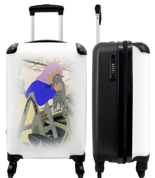 Valise spacieuse avec 4 roues et serrure TSA (Abstrait - Femme - Chat - Pastel)