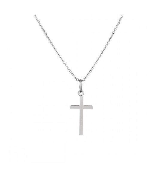 Witgouden hanger "croix Croyance" + gratis zilveren kett