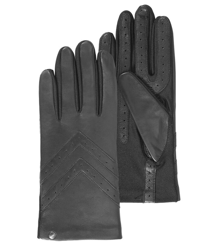 Gants femme tactiles cuir et tissu Noir image number 3