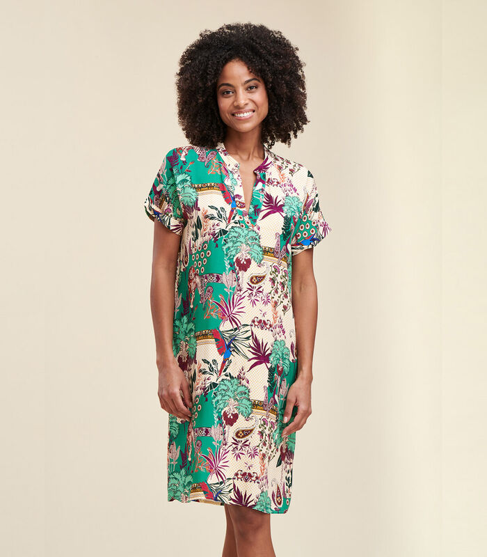 Ecovero™ viscose loszittende korte jurk met groenteprint image number 1