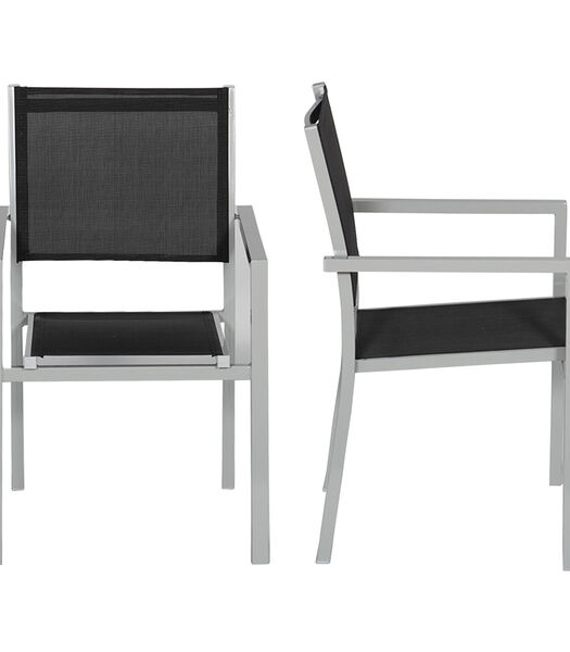 Lot de 10 chaises en aluminium gris - textilène noir