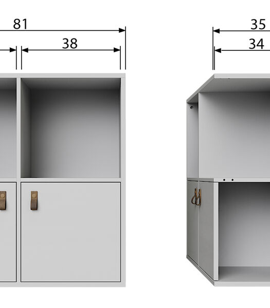 Armoire basse de rangement 4 compartiments - Pin  - Gris - 81x81x35 cm - Lower case