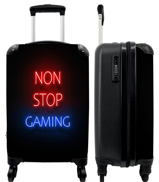 Ruimbagage koffer met 4 wielen en TSA slot (Tekst - Gaming - Non stop gaming - Neon - Zwart)