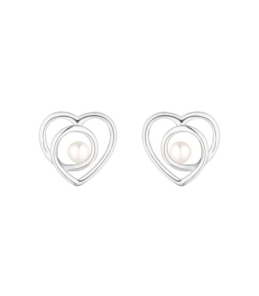 Boucles d'oreilles pour dames, argent sterling 925, perle de culture d'eau douce | coeur