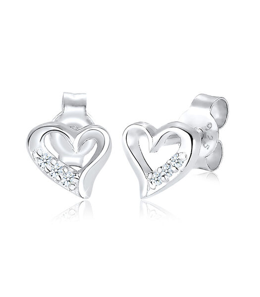 Boucles D'oreilles Femmes Clous D'oreilles Motif Coeur Élégant Avec Diamant (0.06 Ct.) En Argent Sterling 925