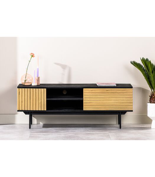Piano - Meuble TV - L140cm - manguier - noir - naturel