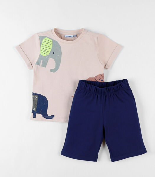 Jersey 2-delige olifanten pyjama, zand/indigo