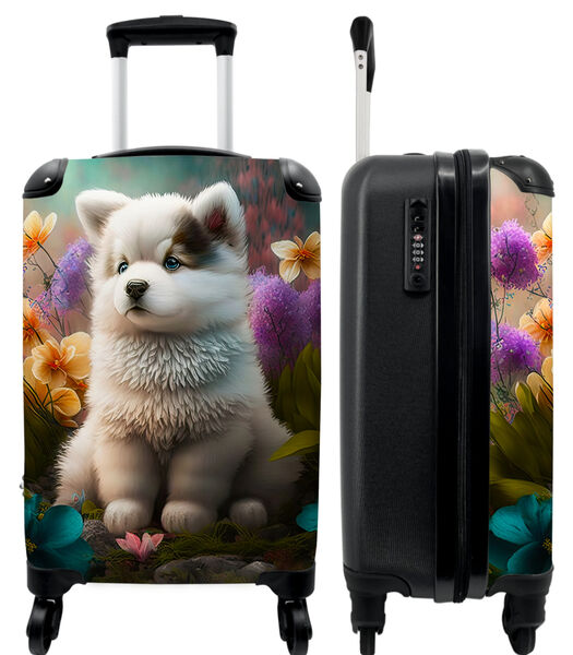 Handbagage Koffer met 4 wielen en TSA slot (Puppy - Bloemen - Planten - Natuur)
