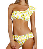 Tweedelig asymmetrisch bikinisetje met ruches Lemons image number 0