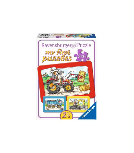 Graafmachine, tractor en kiepauto - My First puzzels - 3x6 stukjes - kinderpuzzel