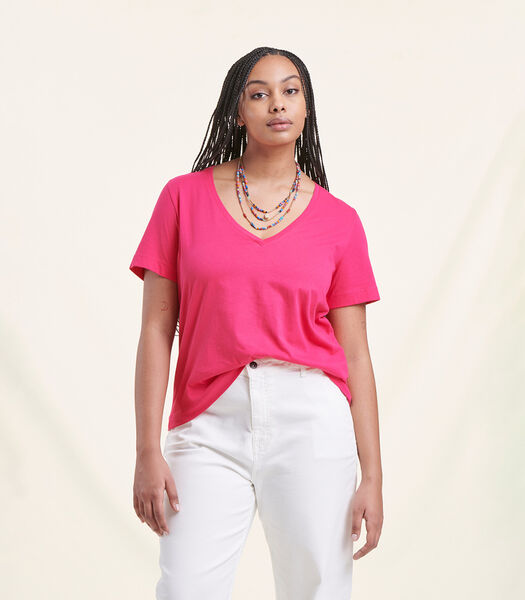 T-shirt rose fuchsia en coton biologique manches courtes