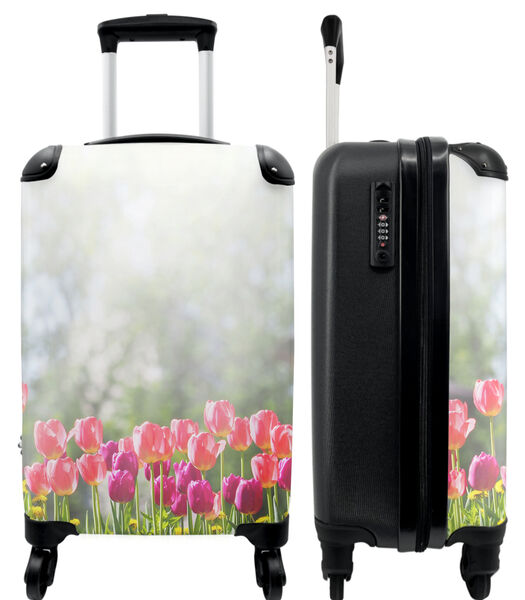 Valise spacieuse avec 4 roues et serrure TSA (Tulipes - Fleurs - Rose - Lumière du soleil - Printemps)
