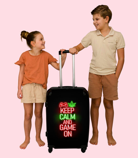 Bagage à main Valise avec 4 roues et serrure TSA (Gaming - Neon - Keep calm and game on - Red - Text)