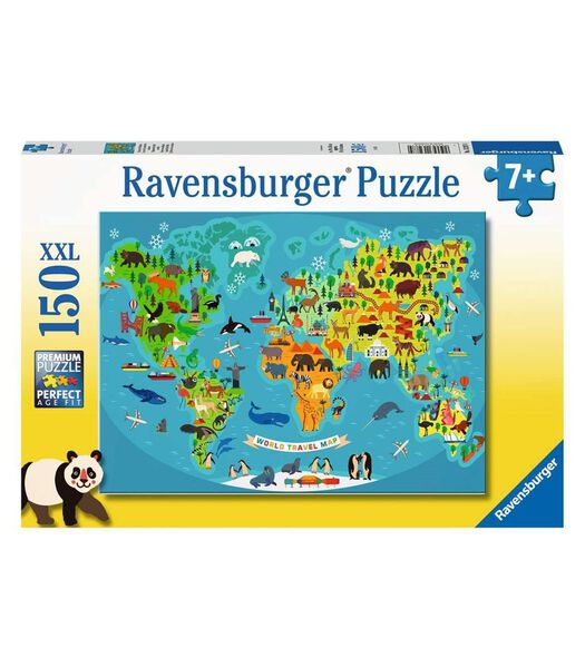 Kinderpuzzel 150 XXL Dieren-wereldkaart