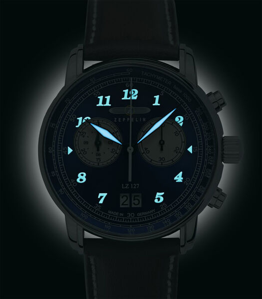 Horloge blauw met bruin leer croco 8684-3