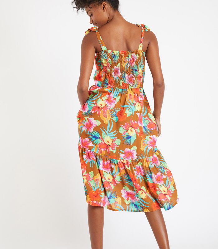 LOU PEARLDAY lange bruine jurk met tropische print image number 3