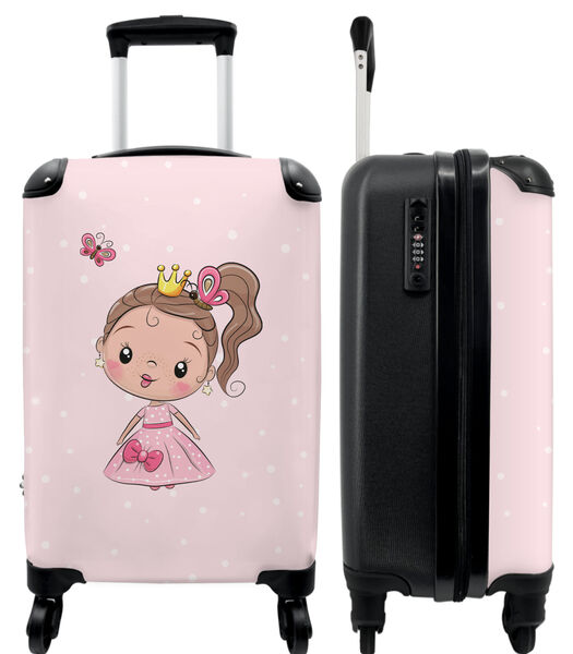 Bagage à main Valise avec 4 roues et serrure TSA (Princesse - Filles - Rose - Polka dots - Pastel - Papillon)