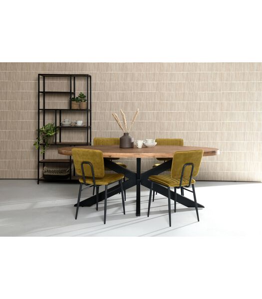 Omerta - Table de salle à manger - ovale - 240cm - manguier - naturel - pied Spider en acier - laqué noir