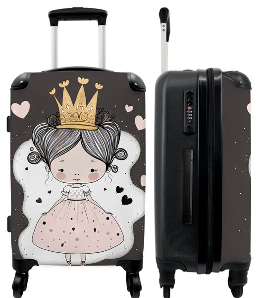 Handbagage Koffer met 4 wielen en TSA slot (Prinses - Jurk - Hartjes - Meisjes - Kroon)